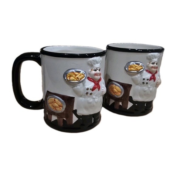 Set Of 2 3D Italian Chef Mug Set CMC Ceramic Pasta Kitchen Novelty Cup - Picture 2 of 7